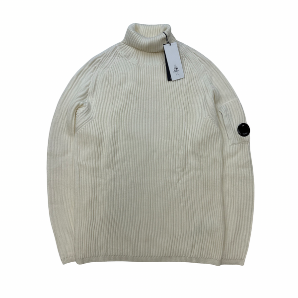 CP Company Cream Thick Ribbed Roll Neck Knit - XXL