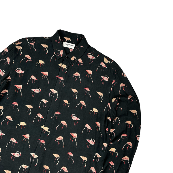 Saint Laurent Viscosa Lightweight Flamingo Print Shirt - Large