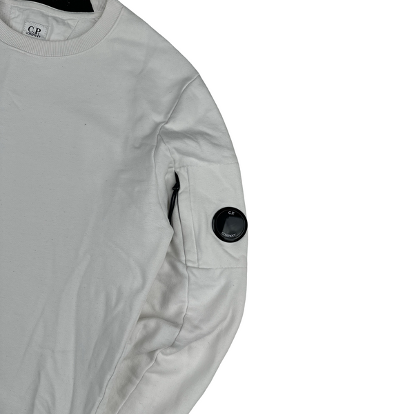 CP Company White Cotton Lens View Crewneck Jumper - Medium