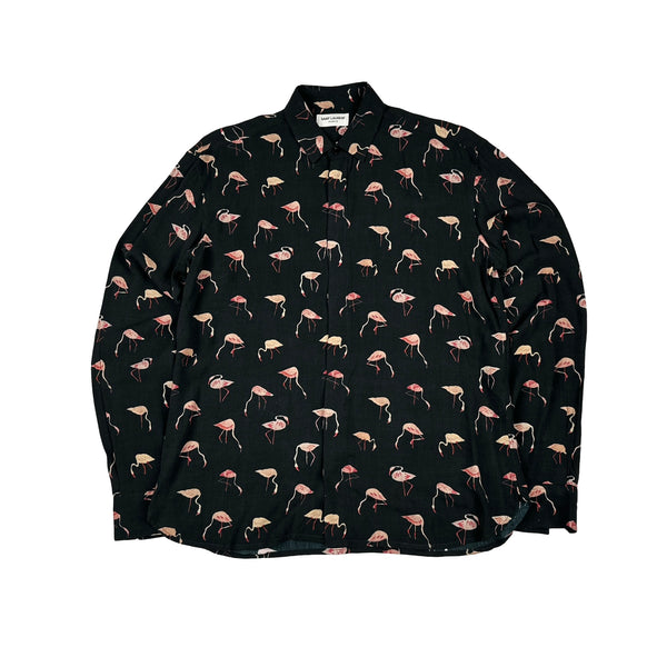 Saint Laurent Viscosa Lightweight Flamingo Print Shirt - Large