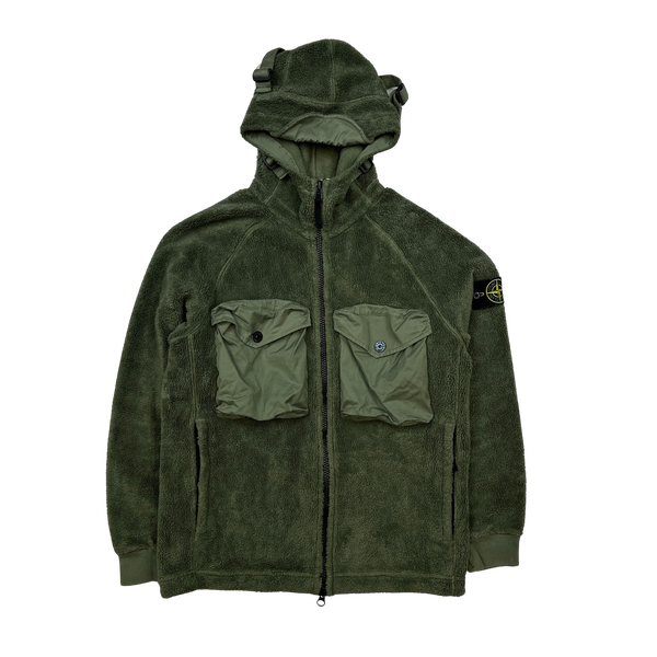 Stone Island 2021 Khaki Green Teddy Fleece Zipped Jacket - Medium