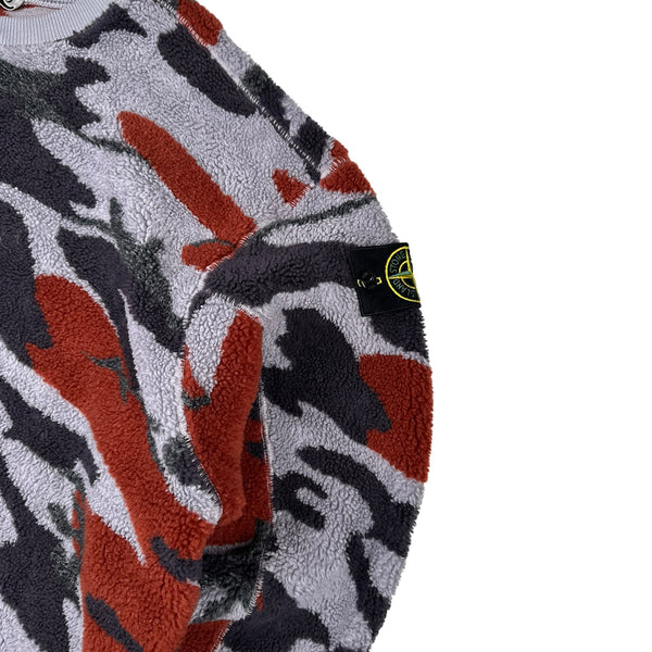 Stone Island 2022 Camo Teddy Fleece Crewneck Shorts Sweatshirt - Medium