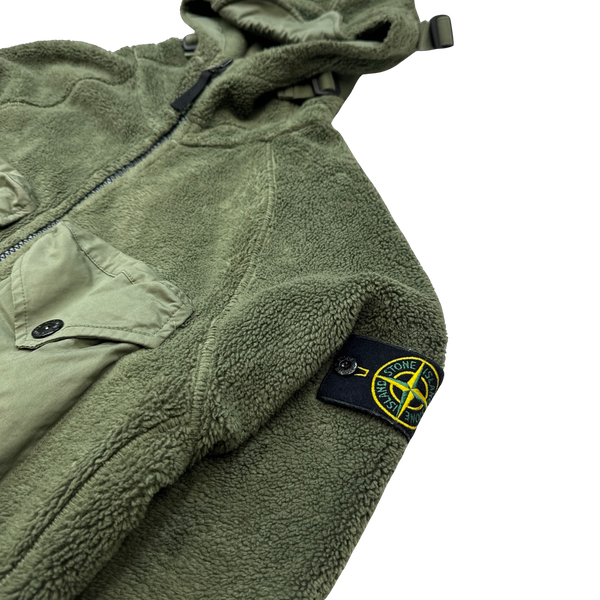 Stone Island 2021 Khaki Green Teddy Fleece Zipped Jacket - Medium