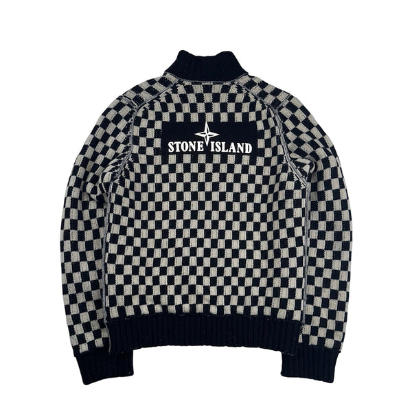Stone Island 2010 Chequered Reversible Wool Knit Sample Zip Up Jumper VERY RARE - Large