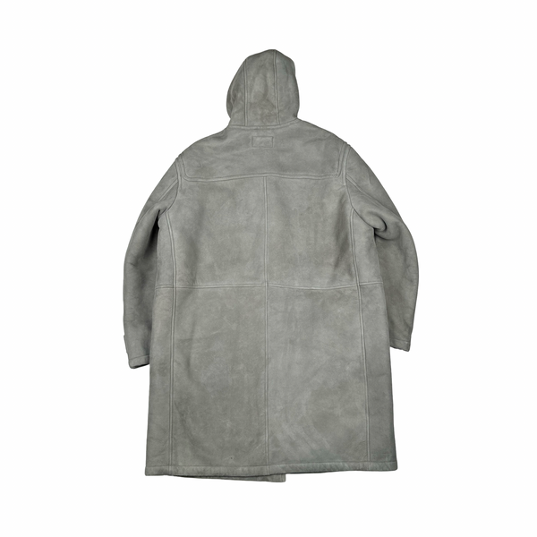 Ralph Lauren Grey Suede Lambs Shearling Lining Duffle Hooded Jacket - Large