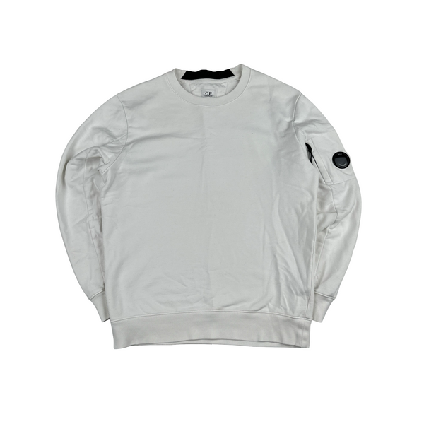 CP Company White Cotton Lens View Crewneck Jumper - Medium