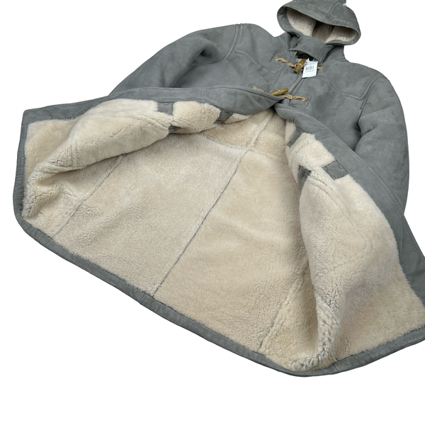 Ralph Lauren Grey Suede Lambs Shearling Lining Duffle Hooded Jacket - Large