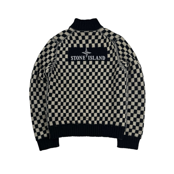 Stone Island 2010 Chequered Reversible Wool Knit Sample Zip Up Jumper VERY RARE - Large