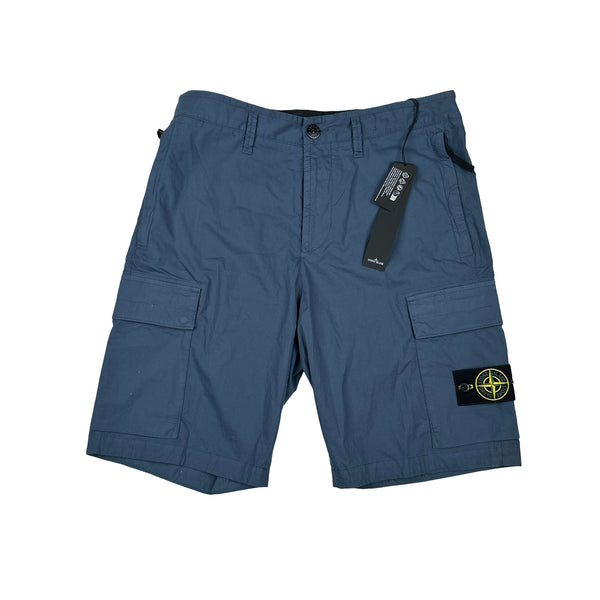Stone Island 2023 Blue Cotton Cupro Cargo Shorts - Small
