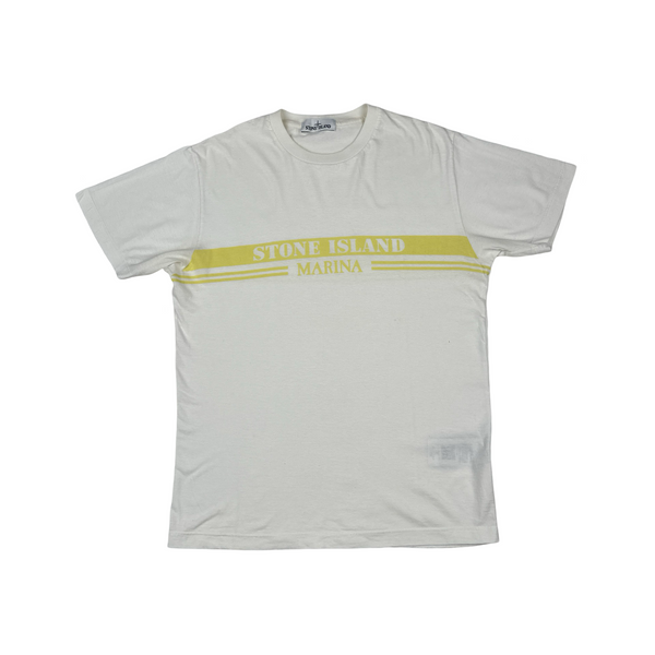 Stone Island 2017 Marina Yellow Spellout Cotton T Shirt - Medium