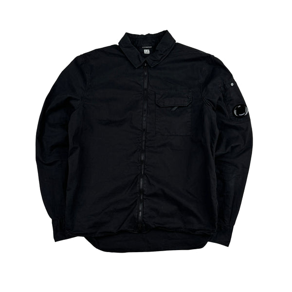 CP Company Black Cotton Lens View Zipped Overshirt - Small