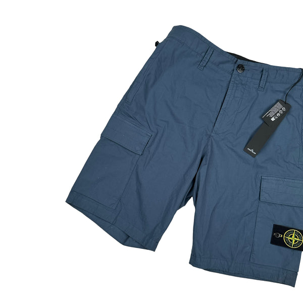 Stone Island 2023 Blue Cotton Cupro Cargo Shorts - Small