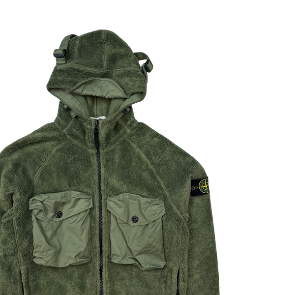 Stone Island 2021 Khaki Green Teddy Fleece Zipped Jacket - Medium