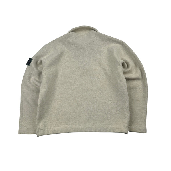 Stone Island 1998 Cream Vintage Wool Blend Buttoned Neck Jumper - Large