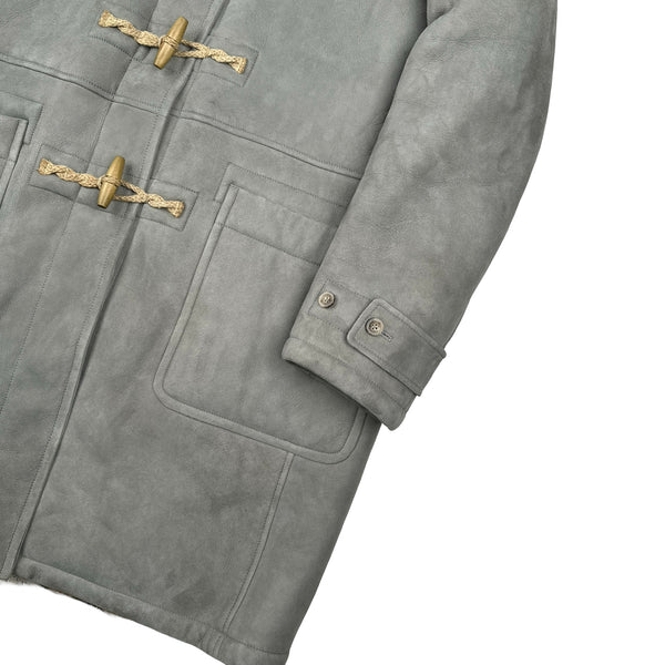 Ralph Lauren Grey Suede Lambs Shearling Lining Duffle Hooded Jacket - Large