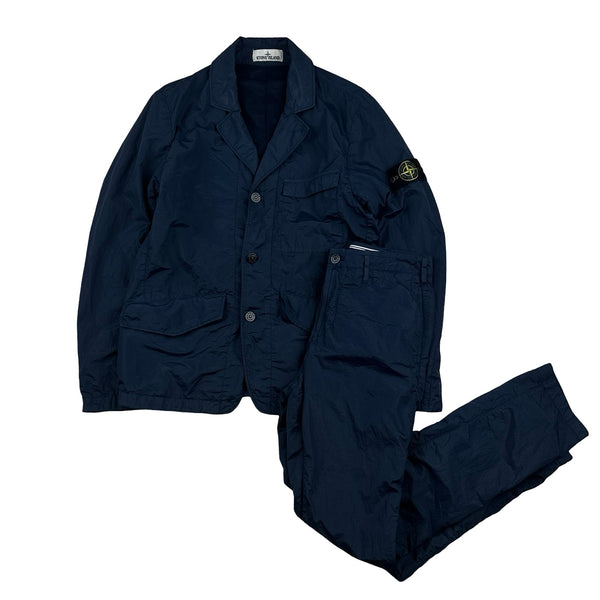 Stone Island 2019 Blue SI PA/PL Seersucker-TC Blazer Trousers Suit - Medium
