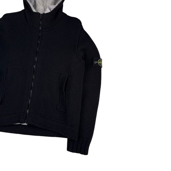 Stone Island 2008 Heavyweight Black Wool Knitted Dutch Rope Lined Jacket - XXL