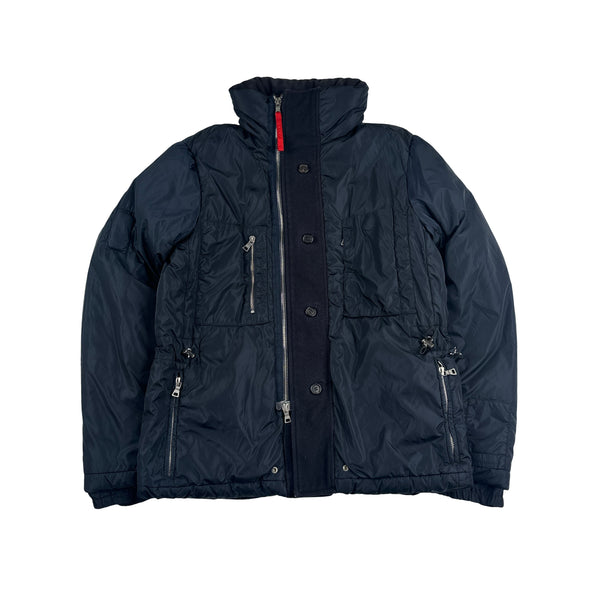 Prada Sport Insulated Navy Nylon Red Tab Zip Padded Jacket - Large