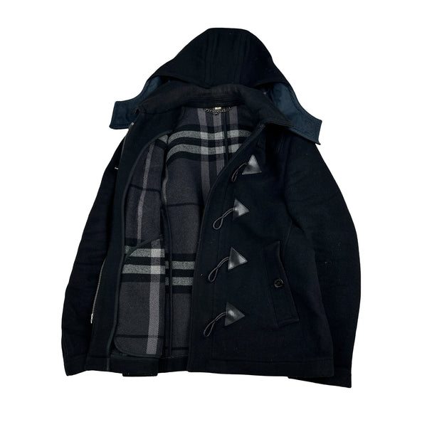 Burberry Navy Wool Duffle Hooded Jacket - Small
