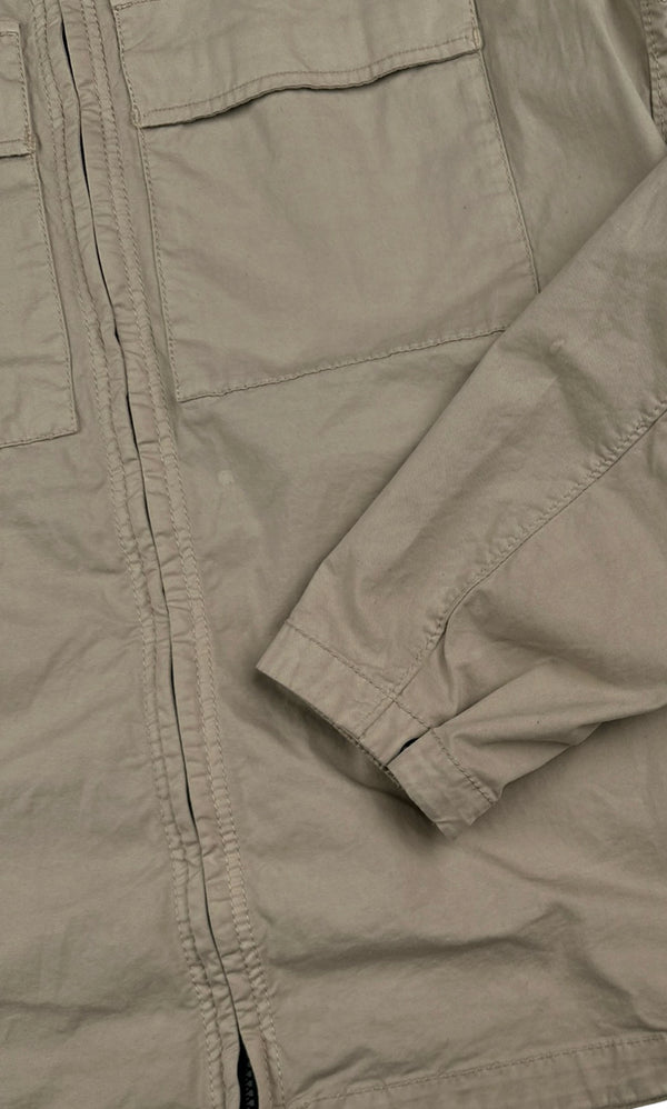 Stone Island 2023 Beige Supima Cotton Twill Zipped Overshirt - Medium