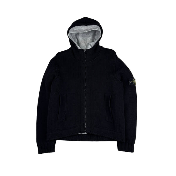Stone Island 2008 Heavyweight Black Wool Knitted Dutch Rope Lined Jacket - XXL
