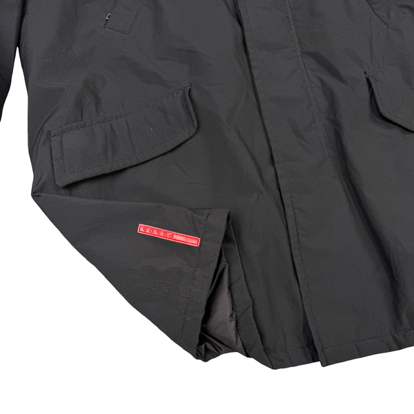 Prada Black Insulated Long Shearling Collar Red Tab Jacket - XXL