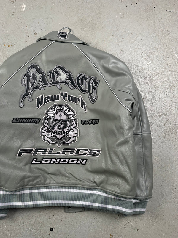 AVIREX PALACE GREY LEATHER JACKET - LARGE