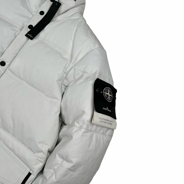 Stone Island 2016 White Featherweight Down Leather Puffer Jacket - Medium