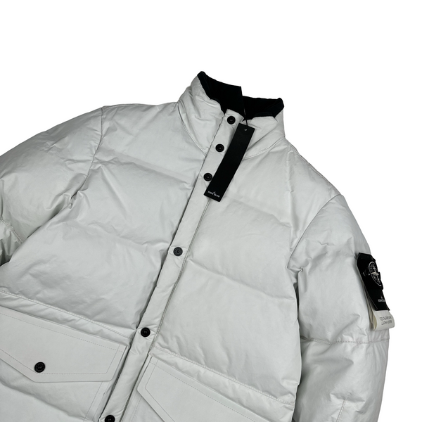 Stone Island 2016 White Featherweight Down Leather Puffer Jacket - Medium