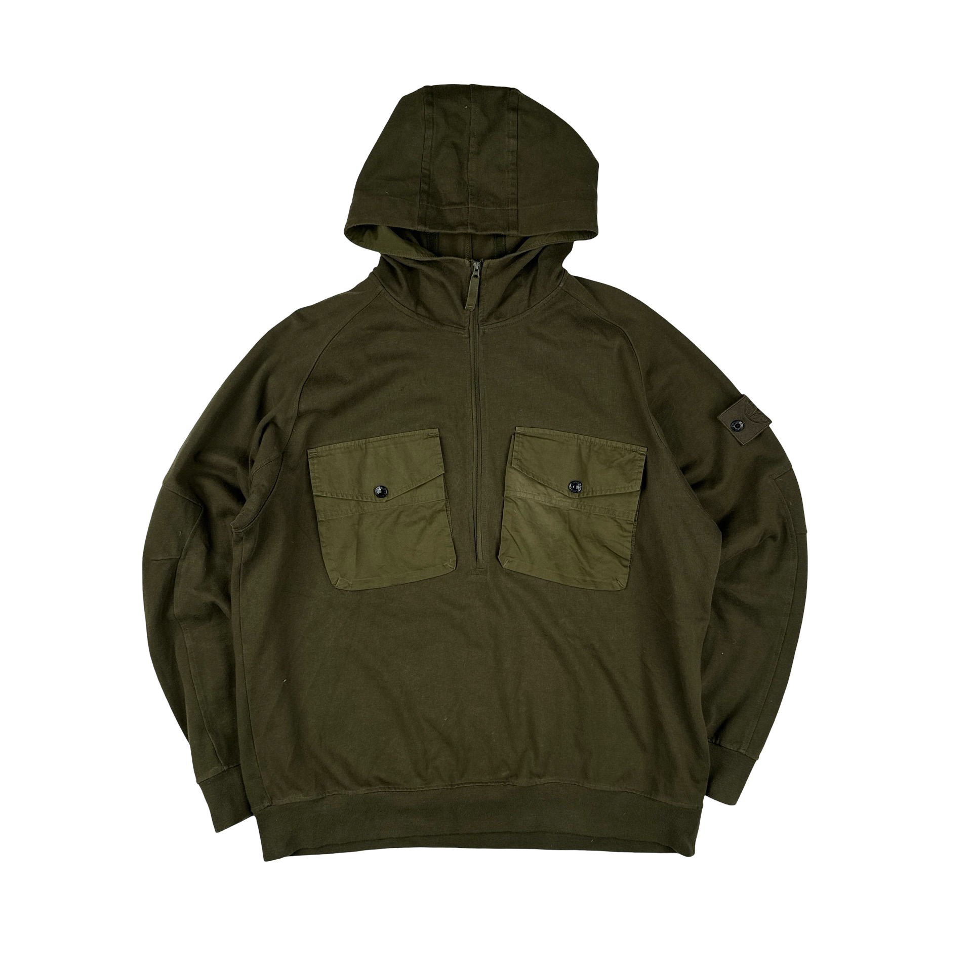 Stone Island Khaki Ghost Chest Pocket Pullover Hoodie - XXL