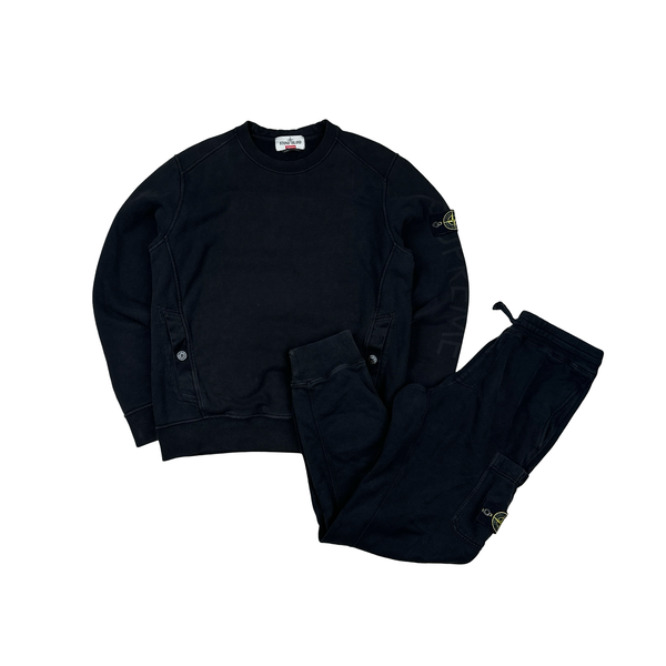 Stone Island Supreme 2014 Black Cotton Spellout Tracksuit Set - Large