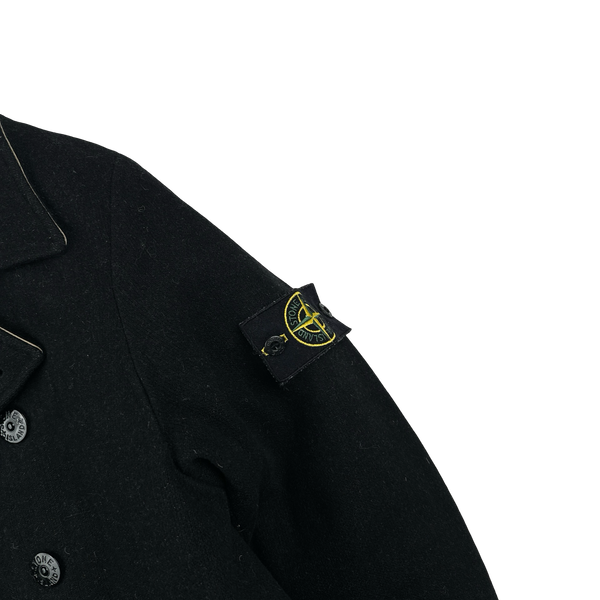 Stone Island 2002 Navy Wool Dual Layer Pea Coat - Large