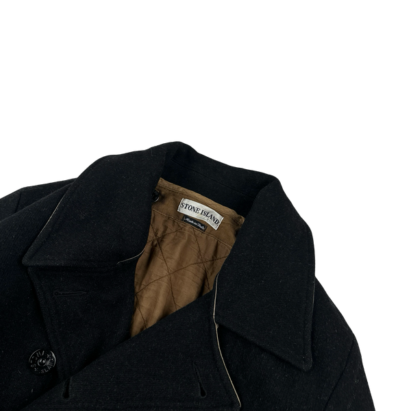 Stone Island 2002 Navy Wool Dual Layer Pea Coat - Large