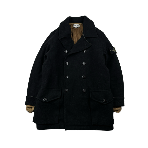 Stone Island 2002 Navy Wool Dual Layer Pea Coat - Large