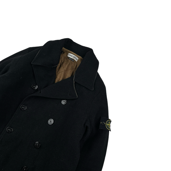 Stone Island 2002 Navy Wool Dual Layer Pea Coat - Large