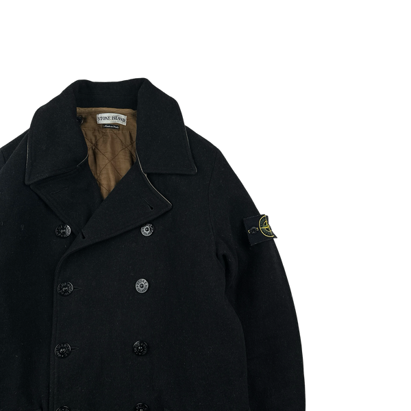 Stone Island 2002 Navy Wool Dual Layer Pea Coat - Large