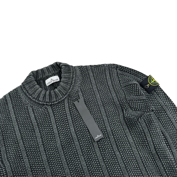 Stone Island 2023 Charcoal Wool President Knit Crewneck Jumper Large