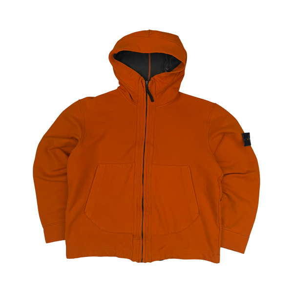 Stone Island 2003 Orange Stretch Cotton Fleece Zip Jumper - Medium