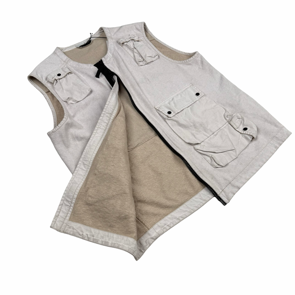 Stone Island 2019 Tela Placcata Spellout Zipped Cargo Gilet - Medium