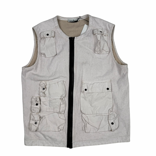 Stone Island 2019 Tela Placcata Spellout Zipped Cargo Gilet - Medium