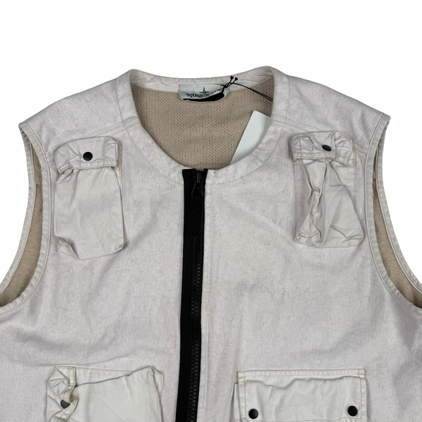 Stone Island 2019 Tela Placcata Spellout Zipped Cargo Gilet - Medium