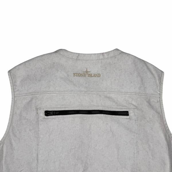 Stone Island 2019 Tela Placcata Spellout Zipped Cargo Gilet - Medium