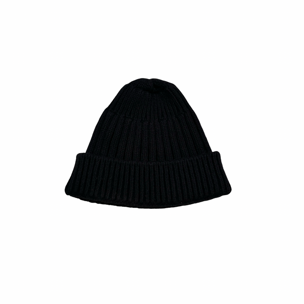 Stone Island Black Ribbed Wool Badge Beanie