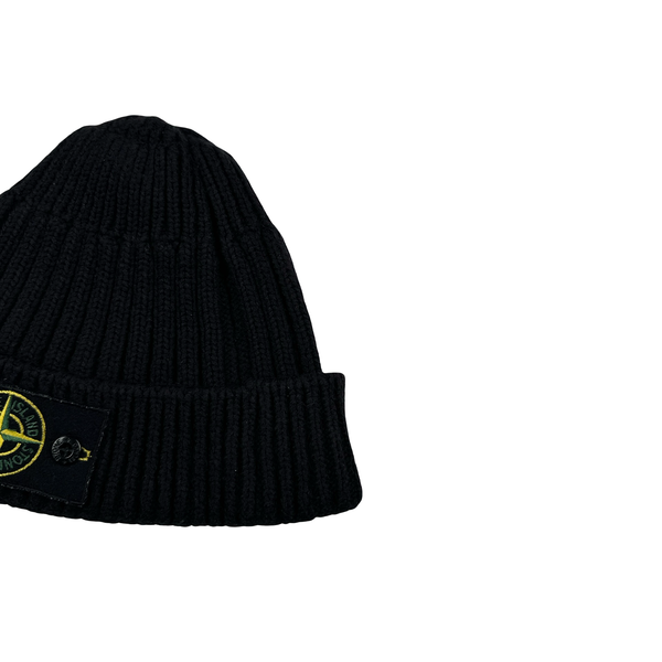 Stone Island Black Ribbed Wool Badge Beanie