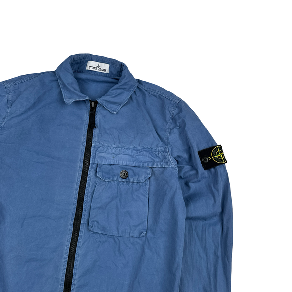 Stone Island 2020 Blue Zipped Cotton Overshirt - Medium