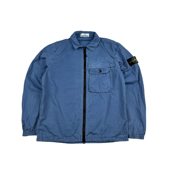 Stone Island 2020 Blue Zipped Cotton Overshirt - Medium