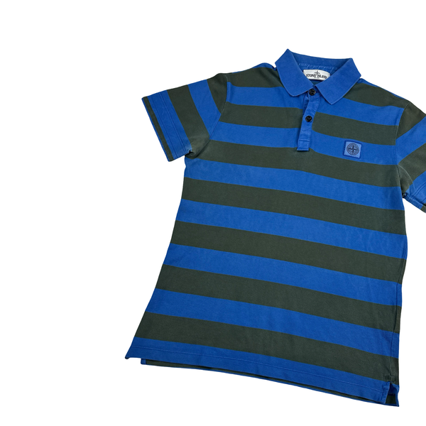 Stone Island 2012 Blue/Green Stripped Cotton Polo Shirt - Medium