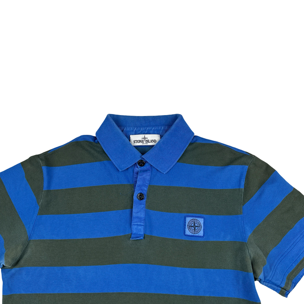 Stone Island 2012 Blue/Green Stripped Cotton Polo Shirt - Medium