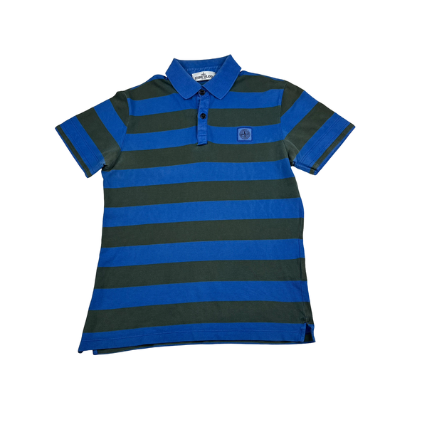 Stone Island 2012 Blue/Green Stripped Cotton Polo Shirt - Medium