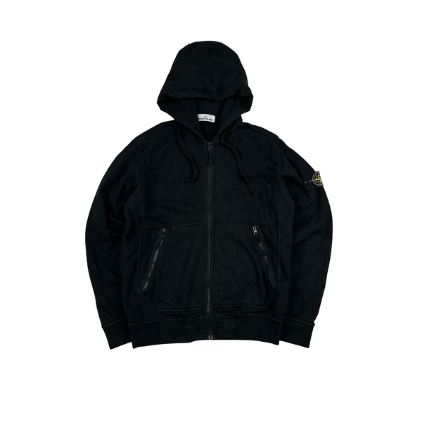 Stone Island 2017 Black Cotton Zipped Hoodie - Large